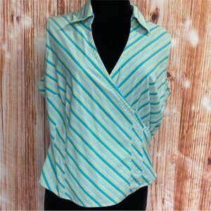 Worthington Striped‎ Sleeveless Mock Wrap Top